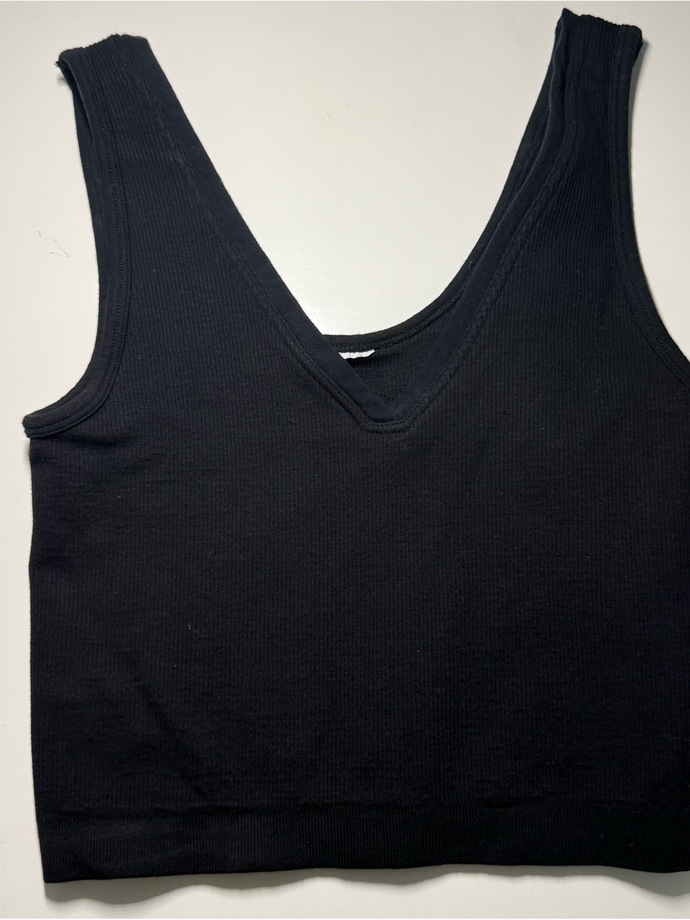 Fabletics Black Ribbed V-Neck Crop Tank